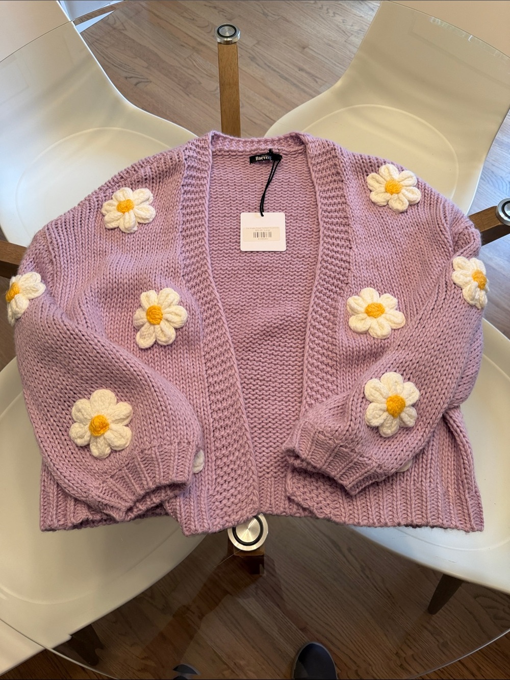Daisy Appliqué Lavender Knit Cardigan